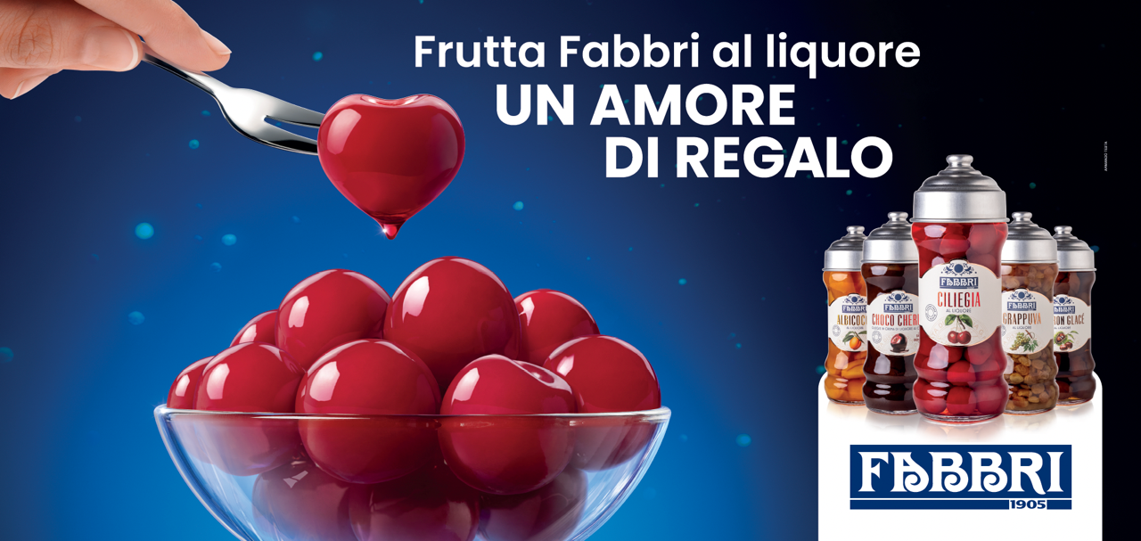 A Natale Fabbri celebra l’amore con la frutta al liquore. Firma Armando Testa.